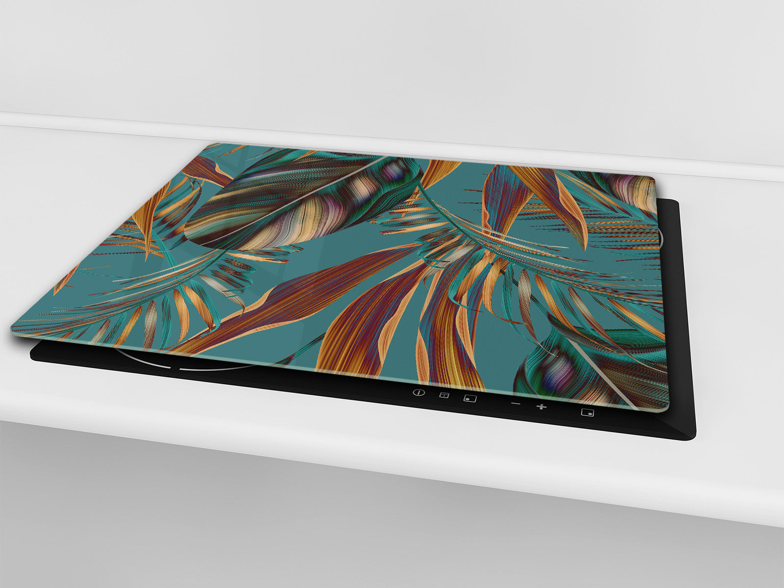 TEMPERED GLASS CHOPPING BOARD – Glass Cutting Board and Worktop Saver; MEASURES: SINGLE: 60 x 52 cm (23,62” x 20,47”); DOUBLE: 30 x 52 cm (11,81” x 20,47”); D36 Textures Series : Tropical wallpaper 1