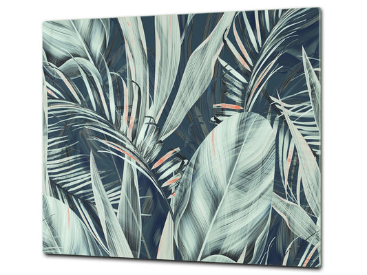 TEMPERED GLASS CHOPPING BOARD – Glass Cutting Board and Worktop Saver; MEASURES: SINGLE: 60 x 52 cm (23,62” x 20,47”); DOUBLE: 30 x 52 cm (11,81” x 20,47”); D36 Textures Series : Tropical wallpaper 2