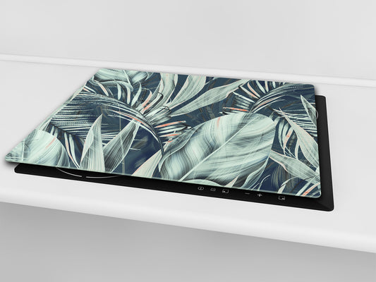 TEMPERED GLASS CHOPPING BOARD – Glass Cutting Board and Worktop Saver; MEASURES: SINGLE: 60 x 52 cm (23,62” x 20,47”); DOUBLE: 30 x 52 cm (11,81” x 20,47”); D36 Textures Series : Tropical wallpaper 2