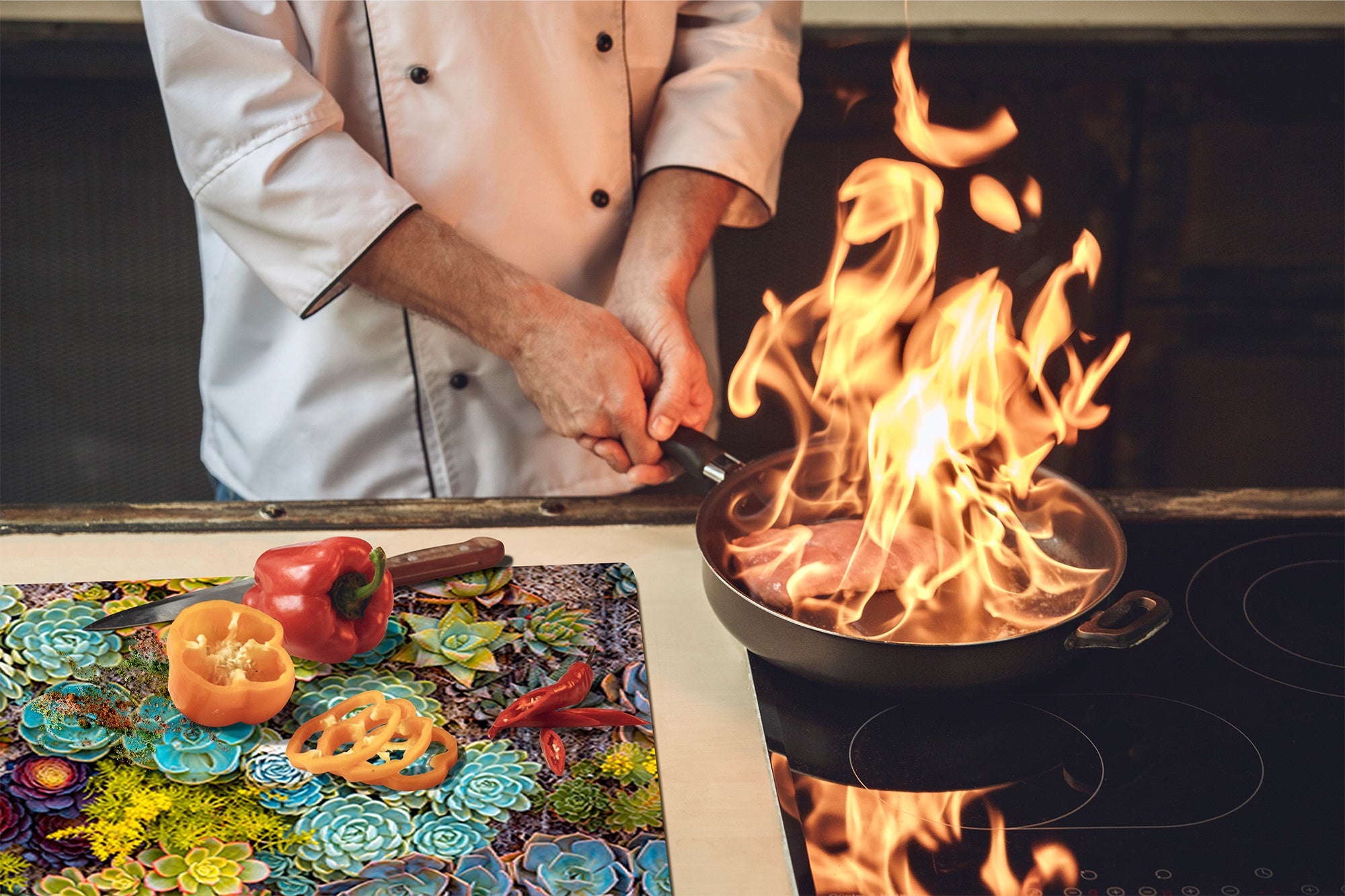 Tempered GLASS Cutting Board – Worktop saver and Pastry Board –- Glass Kitchen Board; MEASURES: SINGLE: 60 x 52 cm (23,62” x 20,47”); DOUBLE: 30 x 52 cm (11,81” x 20,47”); D34 Nature Series: Rock garden 1