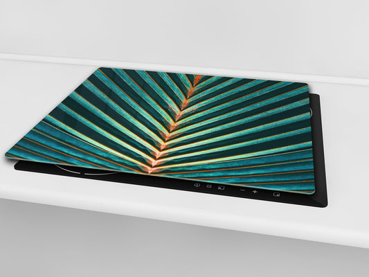 Tempered GLASS Cutting Board – Worktop saver and Pastry Board –- Glass Kitchen Board; MEASURES: SINGLE: 60 x 52 cm (23,62” x 20,47”); DOUBLE: 30 x 52 cm (11,81” x 20,47”); D34 Nature Series: Palm leaf