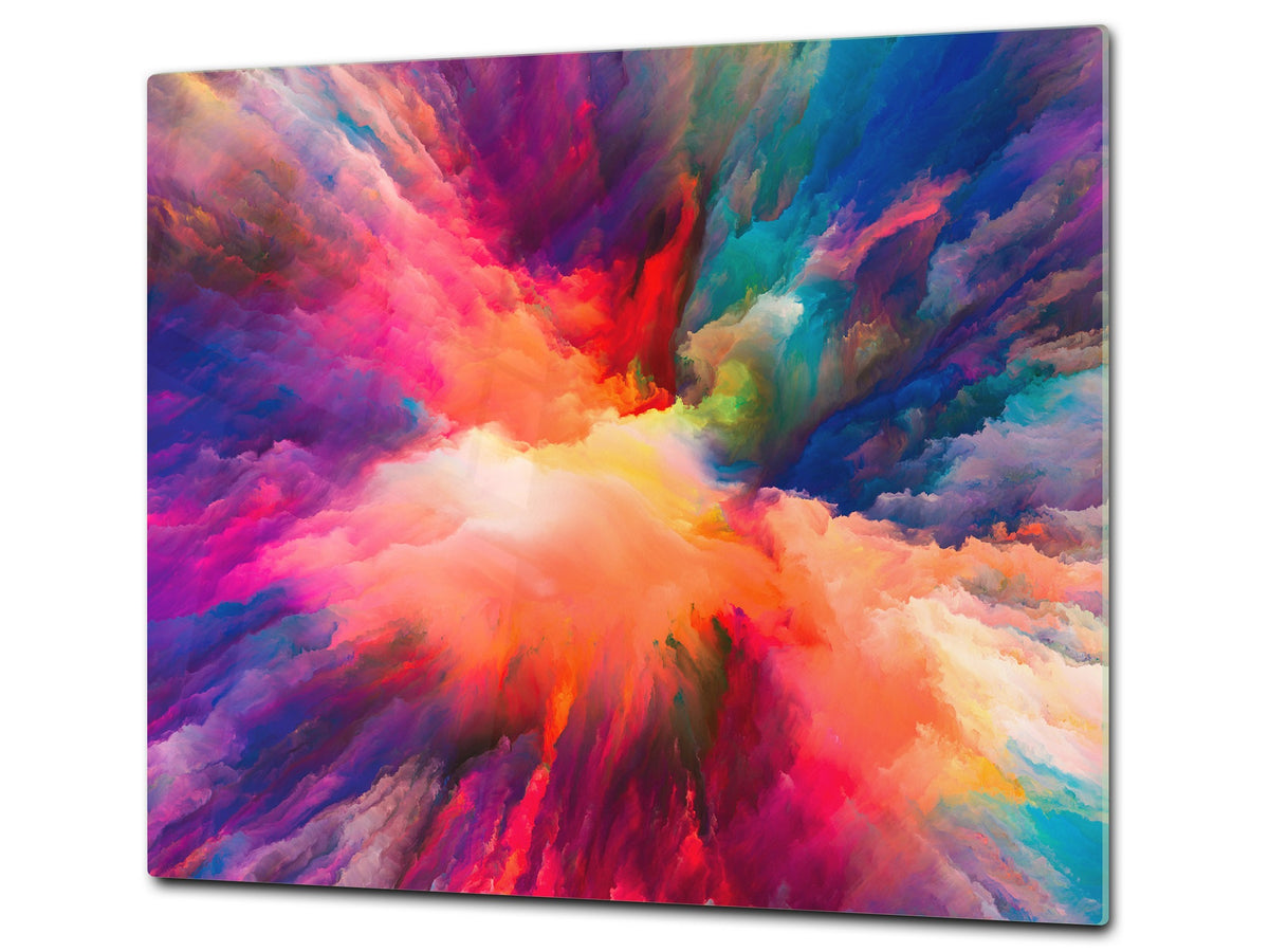 TEMPERED GLASS CHOPPING BOARD – Glass Cutting Board and Worktop Saver; MEASURES: SINGLE: 60 x 52 cm (23,62” x 20,47”); DOUBLE: 30 x 52 cm (11,81” x 20,47”); D36 Textures Series : Colours splash