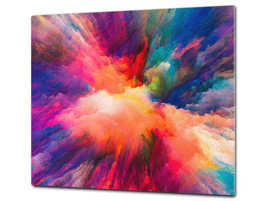 TEMPERED GLASS CHOPPING BOARD – Glass Cutting Board and Worktop Saver; MEASURES: SINGLE: 60 x 52 cm (23,62” x 20,47”); DOUBLE: 30 x 52 cm (11,81” x 20,47”); D36 Textures Series : Colours splash