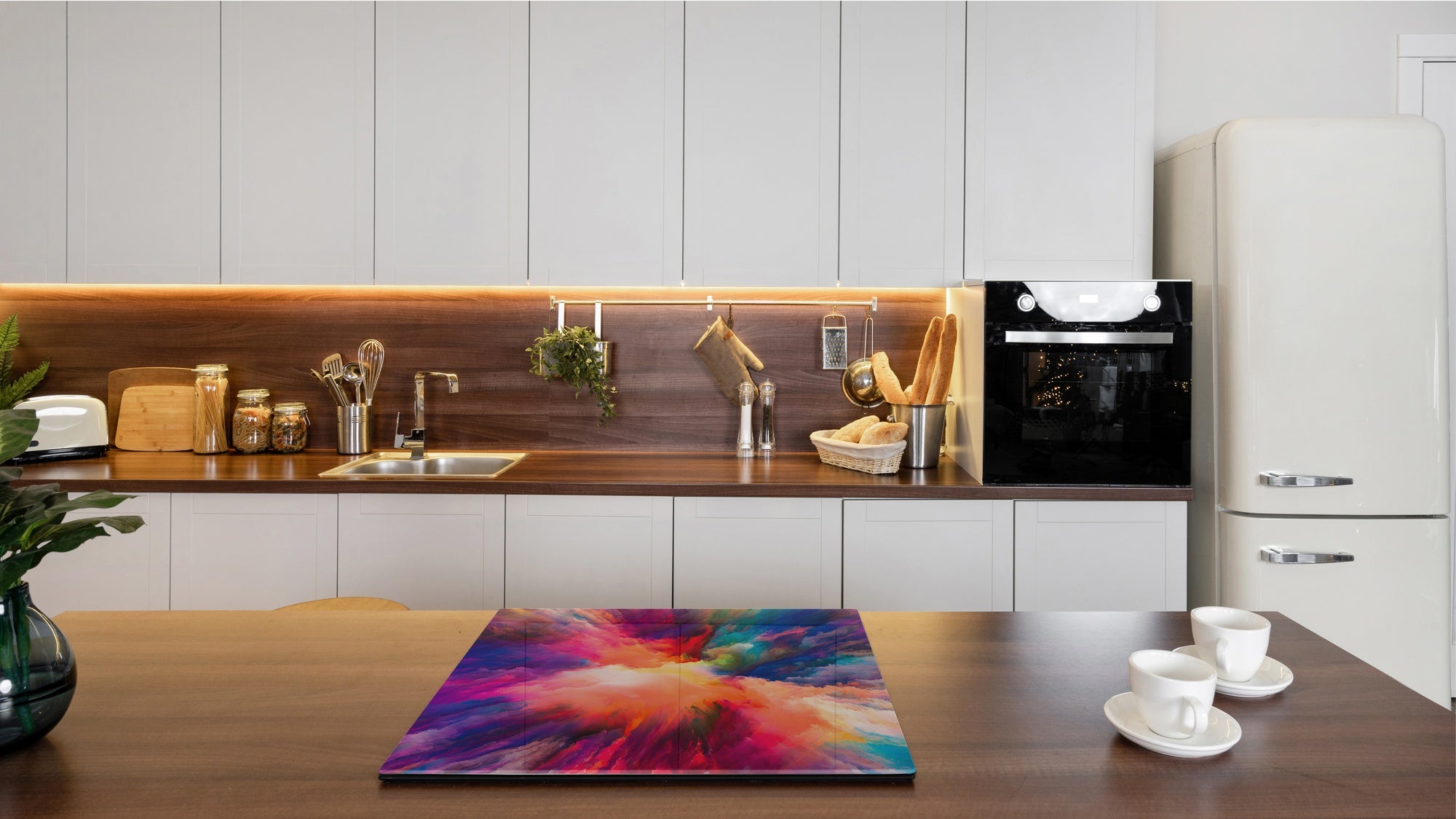 TEMPERED GLASS CHOPPING BOARD – Glass Cutting Board and Worktop Saver; MEASURES: SINGLE: 60 x 52 cm (23,62” x 20,47”); DOUBLE: 30 x 52 cm (11,81” x 20,47”); D36 Textures Series : Colours splash