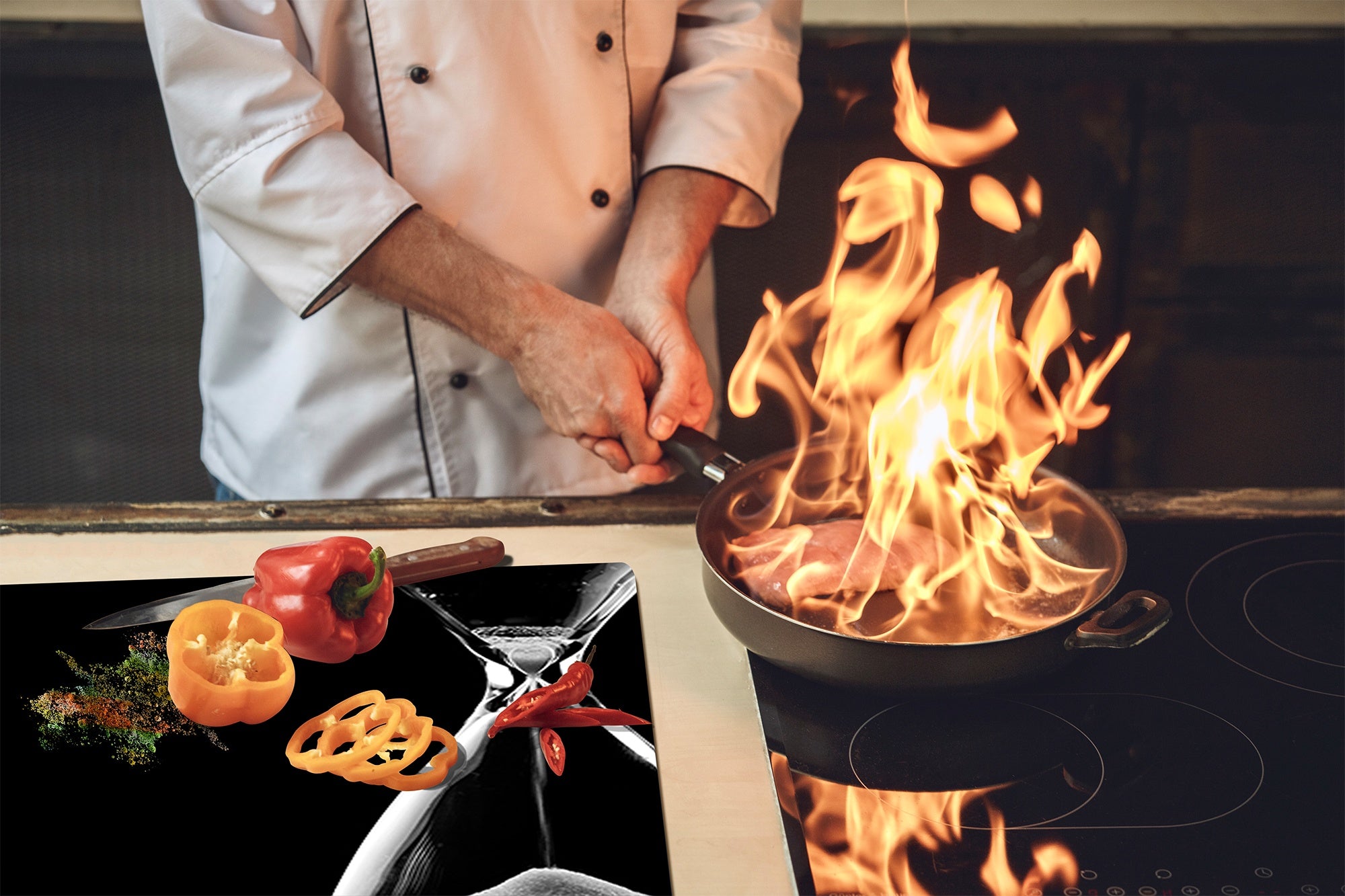 Versatile Tempered Glass Worktop Saver and Induction Cooktop Cover – Durable and Scratch-Resistant – MEASURES: SINGLE: 60 x 52 cm; DOUBLE: 2 x 30 x 52 cm; D41 Abstract Concepts Series 1 : Hourglass in the Void