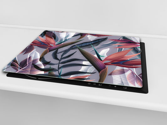 TEMPERED GLASS CHOPPING BOARD – Glass Cutting Board and Worktop Saver; MEASURES: SINGLE: 60 x 52 cm (23,62” x 20,47”); DOUBLE: 30 x 52 cm (11,81” x 20,47”); D36 Textures Series : Tropical wallpaper 3