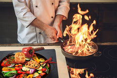 Induction Cooktop Cover –Shatter Resistant Glass Kitchen Board – Hob cover; MEASURES: SINGLE: 60 x 52 cm (23,62” x 20,47”); DOUBLE: 30 x 52 cm (11,81” x 20,47”); D38 Herbs and spices Series : Grilled vegetables