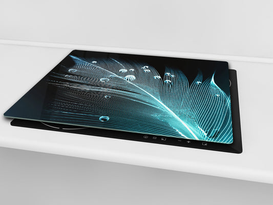 Chopping Board Set - Induction Cooktop Cover –Glass Cutting Board; MEASURES: SINGLE: 60 x 52 cm (23,62” x 20,47”); DOUBLE: 30 x 52 cm (11,81” x 20,47”); D39 Miscellaneous Series : Feather water drops