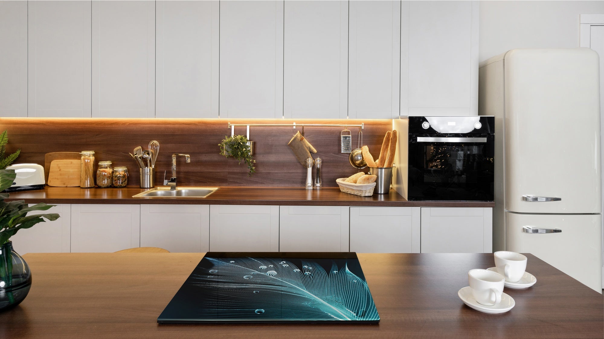 Chopping Board Set - Induction Cooktop Cover –Glass Cutting Board; MEASURES: SINGLE: 60 x 52 cm (23,62” x 20,47”); DOUBLE: 30 x 52 cm (11,81” x 20,47”); D39 Miscellaneous Series : Feather water drops