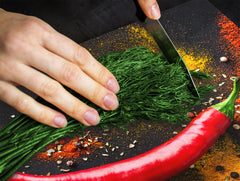 Induction Cooktop Cover –Shatter Resistant Glass Kitchen Board – Hob cover; MEASURES: SINGLE: 60 x 52 cm (23,62” x 20,47”); DOUBLE: 30 x 52 cm (11,81” x 20,47”); D38 Herbs and spices Series : Chilli pepper