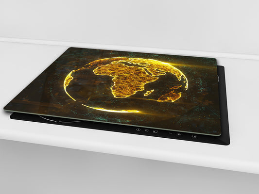 Chopping Board Set - Induction Cooktop Cover –Glass Cutting Board; MEASURES: SINGLE: 60 x 52 cm (23,62” x 20,47”); DOUBLE: 30 x 52 cm (11,81” x 20,47”); D39 Miscellaneous Series : Digital globe 1