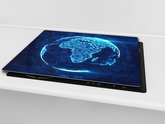 Chopping Board Set - Induction Cooktop Cover –Glass Cutting Board; MEASURES: SINGLE: 60 x 52 cm (23,62” x 20,47”); DOUBLE: 30 x 52 cm (11,81” x 20,47”); D39 Miscellaneous Series : Digital globe 2