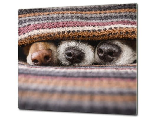 Induction Cooktop Cover Kitchen Board – Impact Resistant Glass Pastry Board; MEASURES: SINGLE: 60 x 52 cm (23,62” x 20,47”); DOUBLE: 30 x 52 cm (11,81” x 20,47”); D37 Animals Series : Sleeping dogs