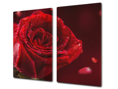 Tempered GLASS Cutting Board – Worktop saver and Pastry Board –- Glass Kitchen Board; MEASURES: SINGLE: 60 x 52 cm (23,62” x 20,47”); DOUBLE: 30 x 52 cm (11,81” x 20,47”); D34 Nature Series: Romantic red rose