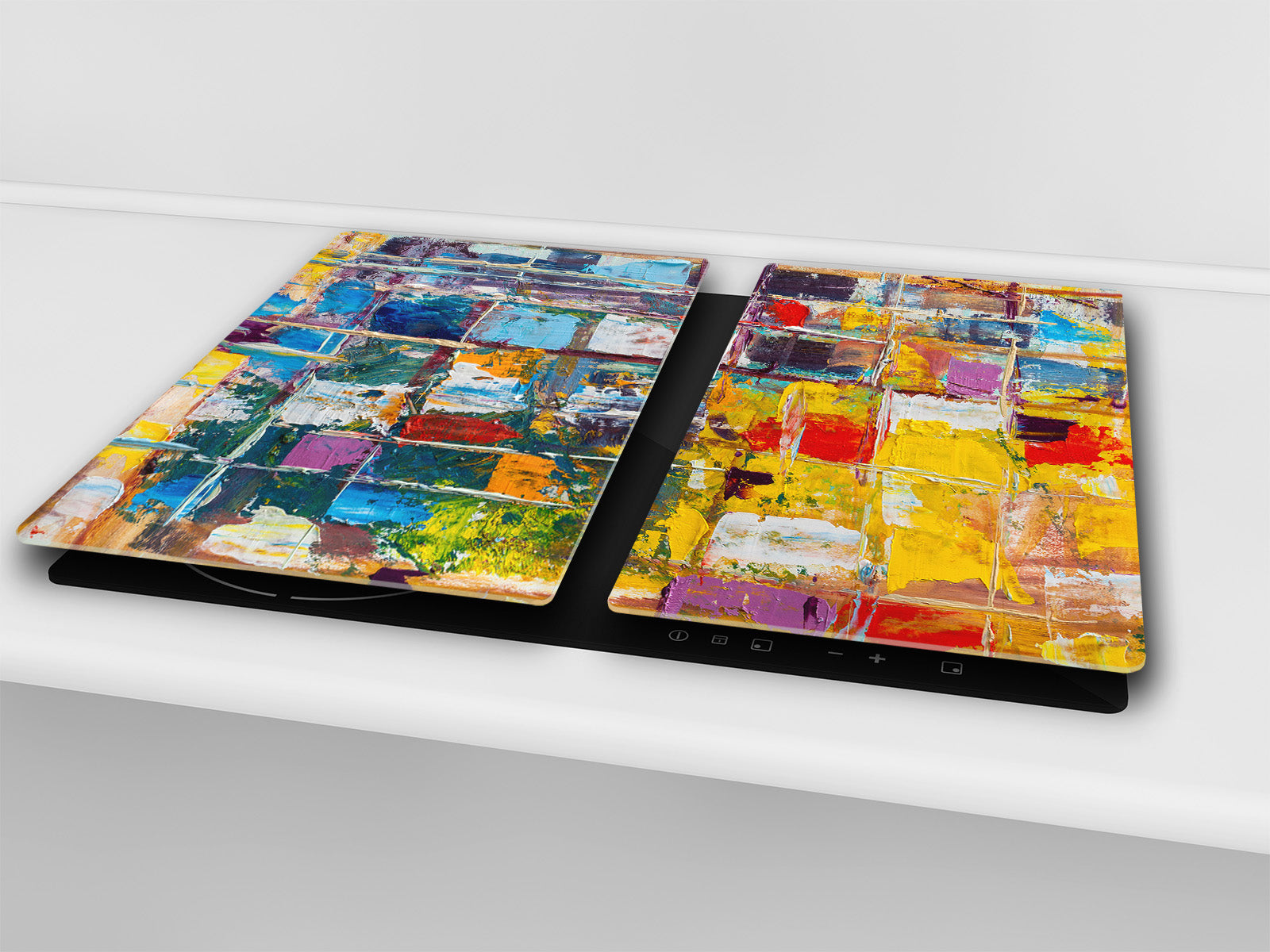 UNIQUE Tempered GLASS Kitchen Board –Scratch Resistant Glass Cutting Board – MEASURES: SINGLE: 60 x 52 cm (23,62” x 20,47”); DOUBLE: 30 x 52 cm (11,81” x 20,47”); D35 Art Series : Abstract art background