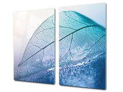 Tempered GLASS Cutting Board – Worktop saver and Pastry Board –- Glass Kitchen Board; MEASURES: SINGLE: 60 x 52 cm (23,62” x 20,47”); DOUBLE: 30 x 52 cm (11,81” x 20,47”); D34 Nature Series: Transparent blue leaf