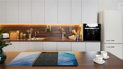 Tempered GLASS Cutting Board – Worktop saver and Pastry Board –- Glass Kitchen Board; MEASURES: SINGLE: 60 x 52 cm (23,62” x 20,47”); DOUBLE: 30 x 52 cm (11,81” x 20,47”); D34 Nature Series: Transparent blue leaf