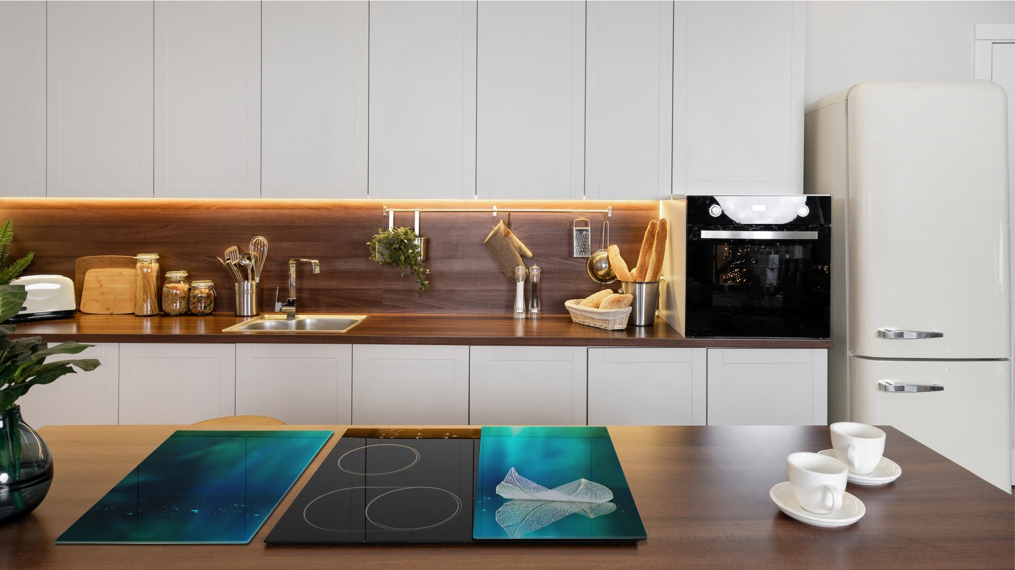 Tempered GLASS Cutting Board – Worktop saver and Pastry Board –- Glass Kitchen Board; MEASURES: SINGLE: 60 x 52 cm (23,62” x 20,47”); DOUBLE: 30 x 52 cm (11,81” x 20,47”); D34 Nature Series: Leaf on a mirror surface 2