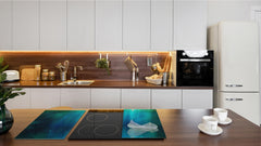 Tempered GLASS Cutting Board – Worktop saver and Pastry Board –- Glass Kitchen Board; MEASURES: SINGLE: 60 x 52 cm (23,62” x 20,47”); DOUBLE: 30 x 52 cm (11,81” x 20,47”); D34 Nature Series: Leaf on a mirror surface 2