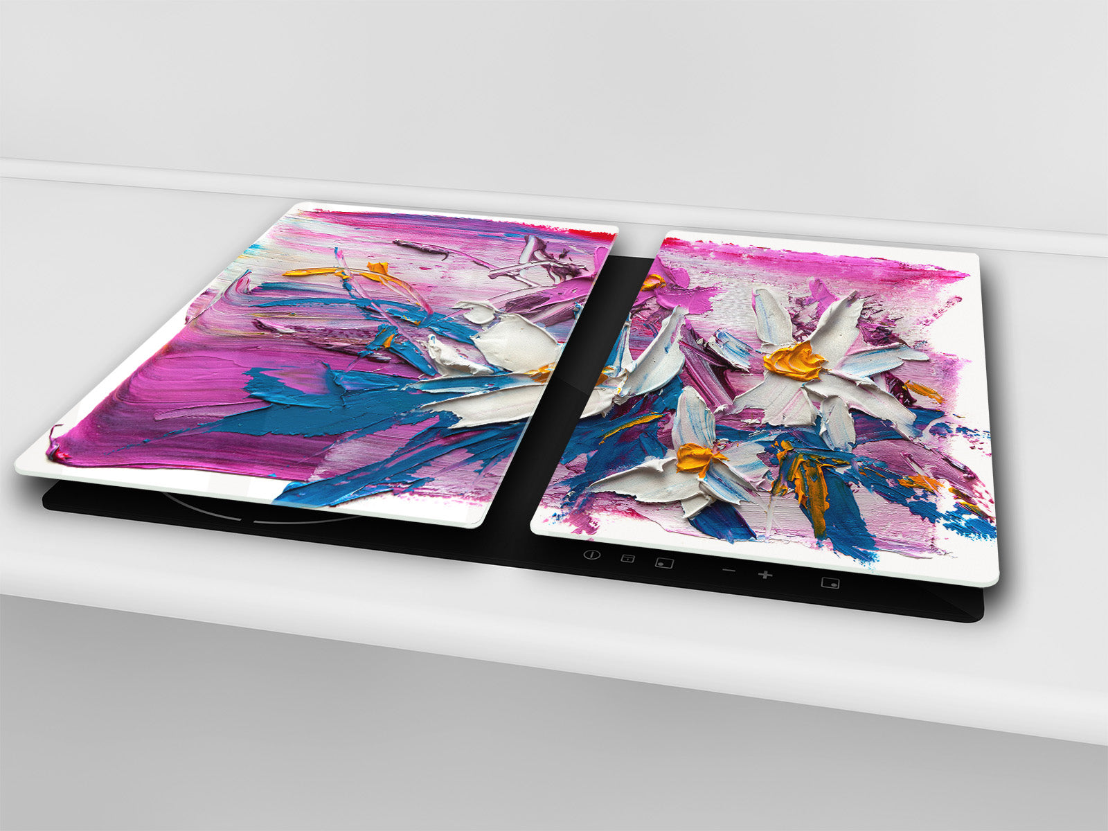 UNIQUE Tempered GLASS Kitchen Board –Scratch Resistant Glass Cutting Board – MEASURES: SINGLE: 60 x 52 cm (23,62” x 20,47”); DOUBLE: 30 x 52 cm (11,81” x 20,47”); D35 Art Series : Bouquet of flowers