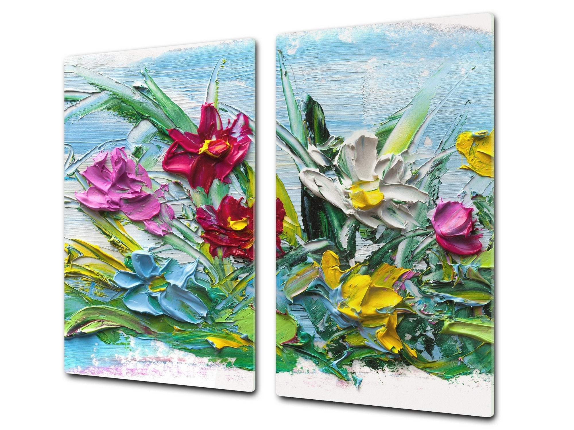 UNIQUE Tempered GLASS Kitchen Board –Scratch Resistant Glass Cutting Board – MEASURES: SINGLE: 60 x 52 cm (23,62” x 20,47”); DOUBLE: 30 x 52 cm (11,81” x 20,47”); D35 Art Series : Bouquet of flowers 2