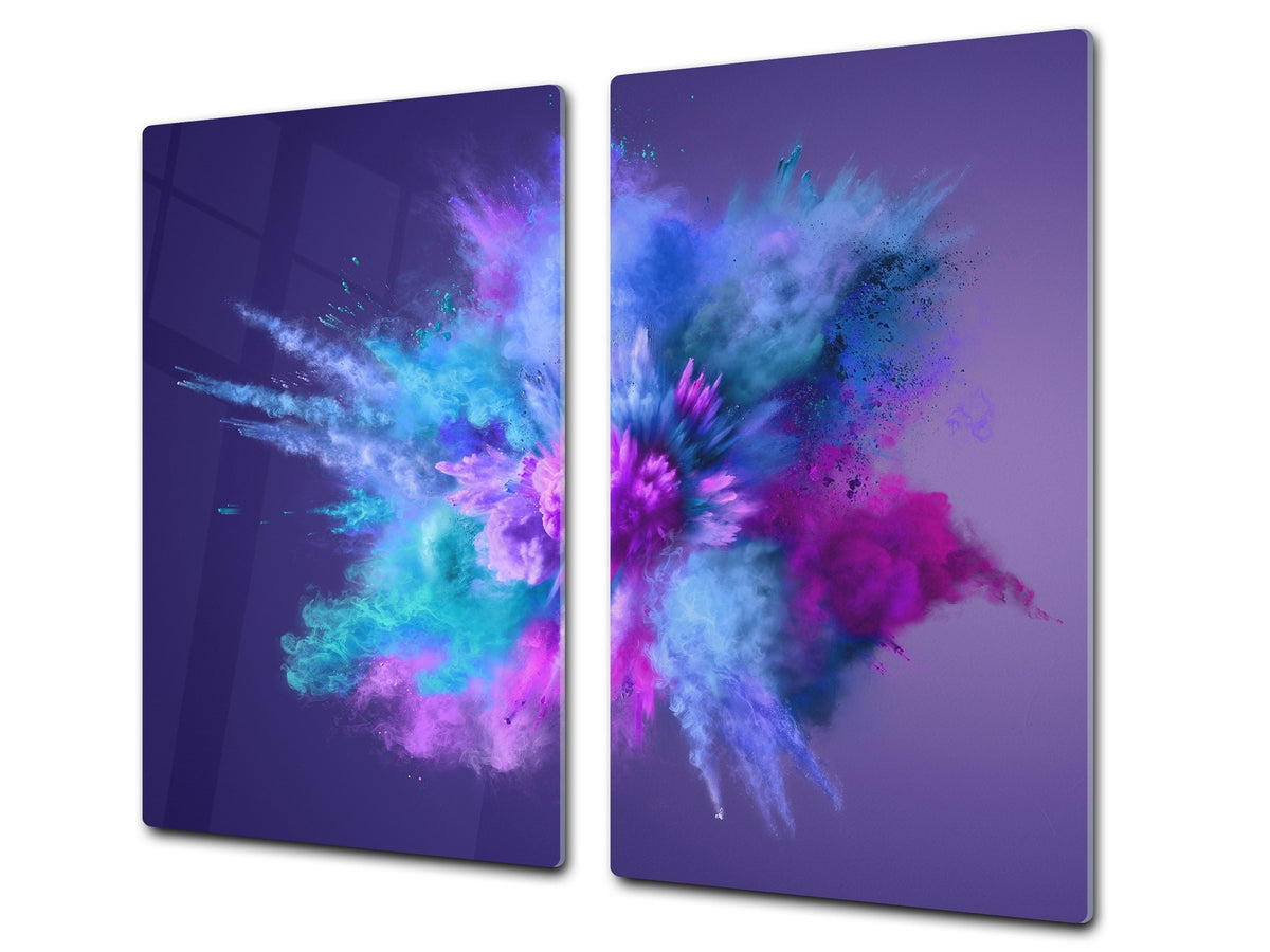 UNIQUE Tempered GLASS Kitchen Board –Scratch Resistant Glass Cutting Board – MEASURES: SINGLE: 60 x 52 cm (23,62” x 20,47”); DOUBLE: 30 x 52 cm (11,81” x 20,47”); D35 Art Series : Colour explosion 1