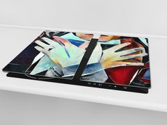 Tempered Glass Multi-Function Board: Cooktop Cover, Pastry and Hot Pot Stand and Worktop Saver – MEASURES: SINGLE: 60 x 52 cm; DOUBLE: 2 x 30 x 52 cm; D43 Abstract Concepts Series 2 : Cubist Gestures