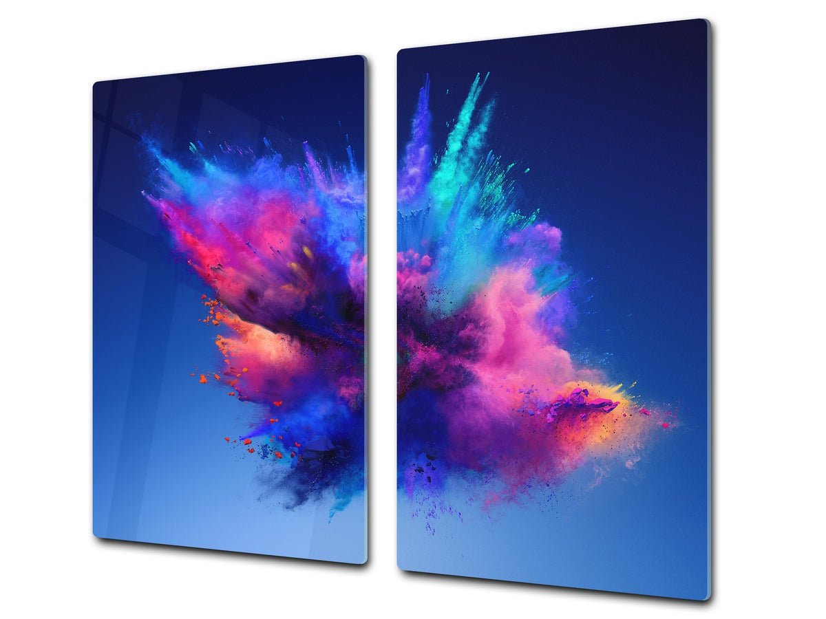 UNIQUE Tempered GLASS Kitchen Board –Scratch Resistant Glass Cutting Board – MEASURES: SINGLE: 60 x 52 cm (23,62” x 20,47”); DOUBLE: 30 x 52 cm (11,81” x 20,47”); D35 Art Series : Colour explosion 2