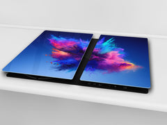 UNIQUE Tempered GLASS Kitchen Board –Scratch Resistant Glass Cutting Board – MEASURES: SINGLE: 60 x 52 cm (23,62” x 20,47”); DOUBLE: 30 x 52 cm (11,81” x 20,47”); D35 Art Series : Colour explosion 2