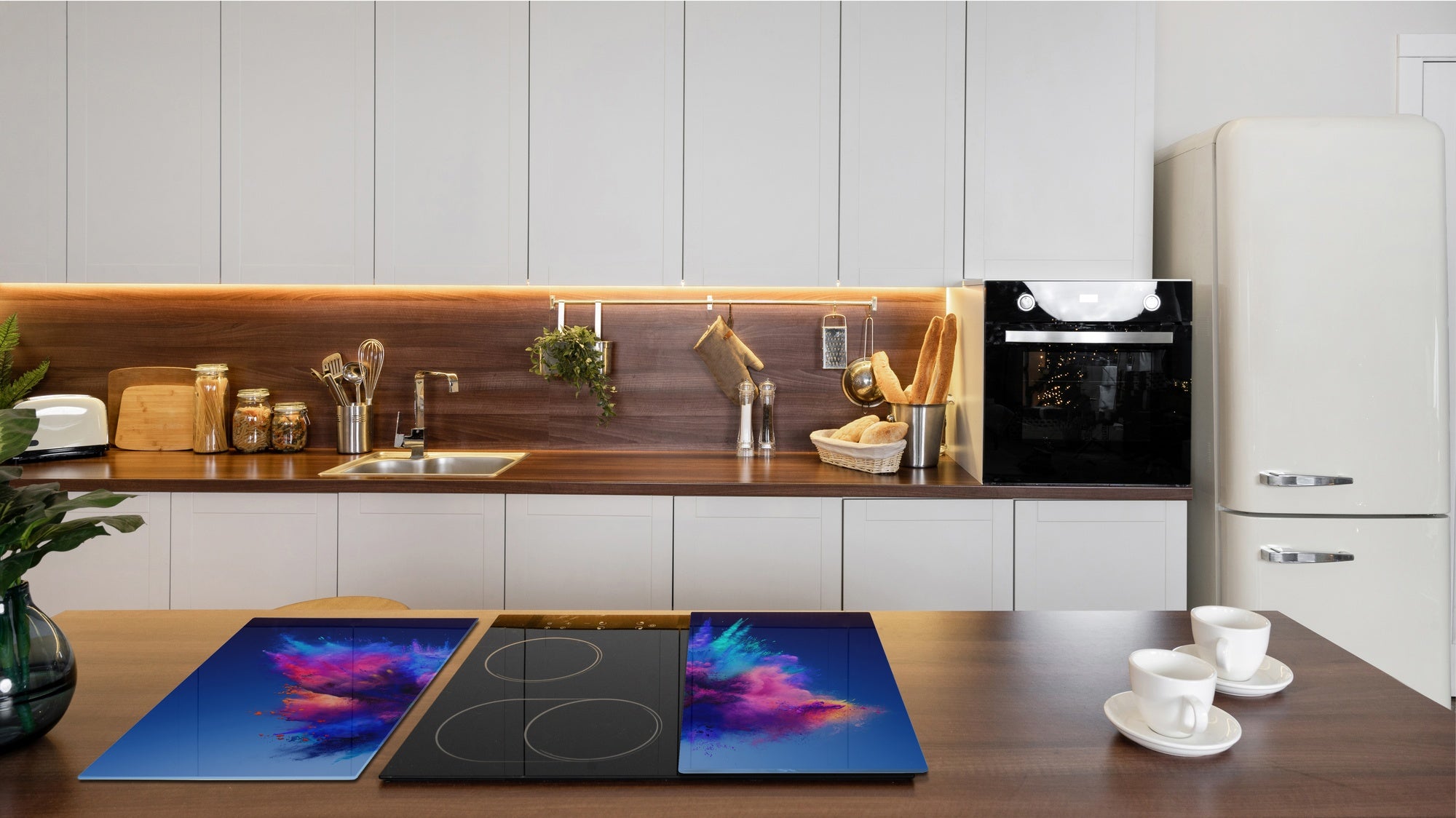 UNIQUE Tempered GLASS Kitchen Board –Scratch Resistant Glass Cutting Board – MEASURES: SINGLE: 60 x 52 cm (23,62” x 20,47”); DOUBLE: 30 x 52 cm (11,81” x 20,47”); D35 Art Series : Colour explosion 2