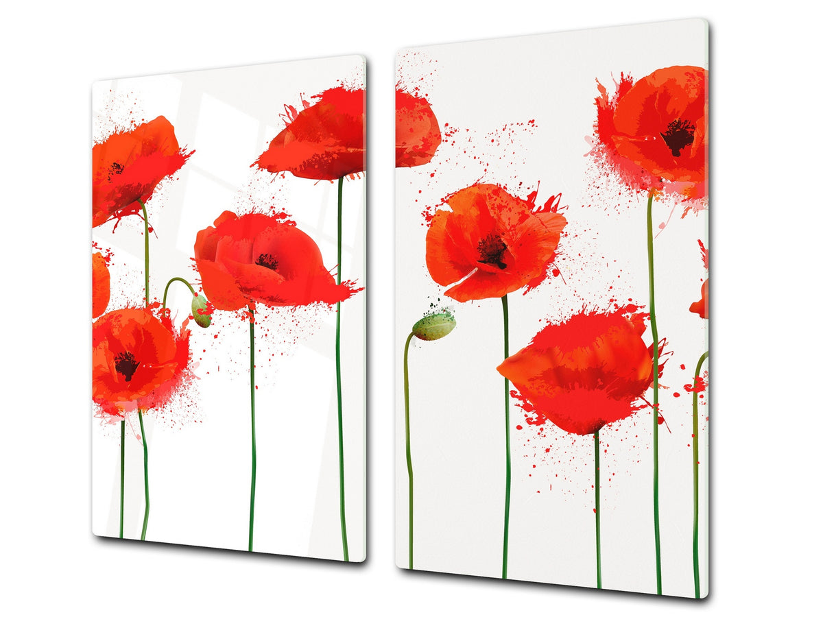 Tempered GLASS Cutting Board – Worktop saver and Pastry Board –- Glass Kitchen Board; MEASURES: SINGLE: 60 x 52 cm (23,62” x 20,47”); DOUBLE: 30 x 52 cm (11,81” x 20,47”); D34 Nature Series: Poppy seed flowers