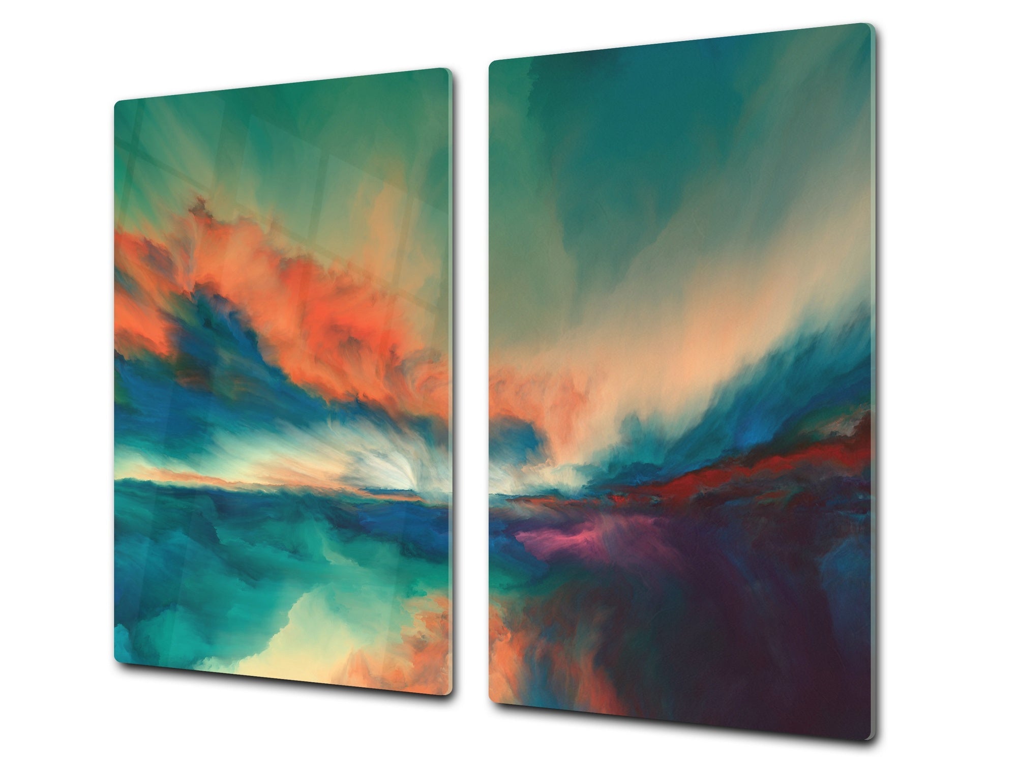 UNIQUE Tempered GLASS Kitchen Board –Scratch Resistant Glass Cutting Board – MEASURES: SINGLE: 60 x 52 cm (23,62” x 20,47”); DOUBLE: 30 x 52 cm (11,81” x 20,47”); D35 Art Series : Colourful sunset