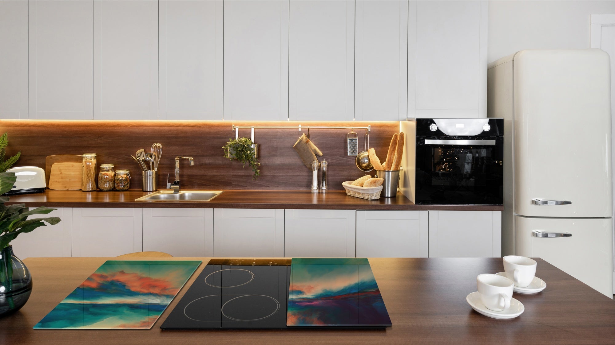 UNIQUE Tempered GLASS Kitchen Board –Scratch Resistant Glass Cutting Board – MEASURES: SINGLE: 60 x 52 cm (23,62” x 20,47”); DOUBLE: 30 x 52 cm (11,81” x 20,47”); D35 Art Series : Colourful sunset
