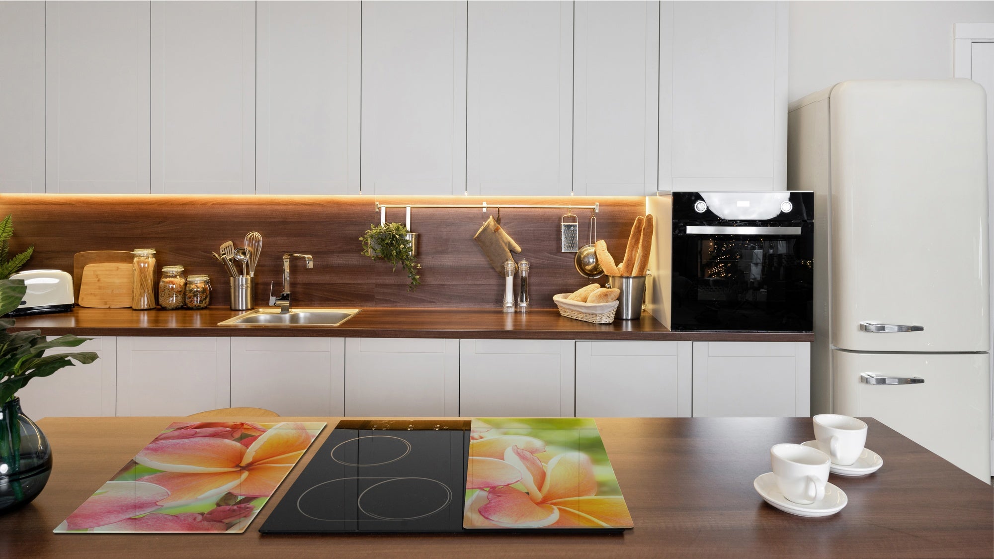 Tempered GLASS Cutting Board – Worktop saver and Pastry Board –- Glass Kitchen Board; MEASURES: SINGLE: 60 x 52 cm (23,62” x 20,47”); DOUBLE: 30 x 52 cm (11,81” x 20,47”); D34 Nature Series: Frangipani flower
