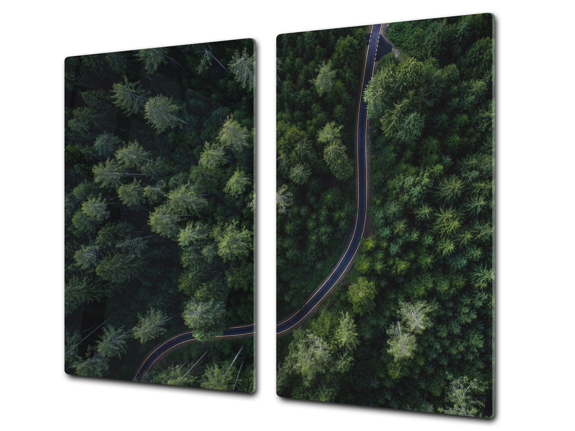 Chopping Board Set - Induction Cooktop Cover –Glass Cutting Board; MEASURES: SINGLE: 60 x 52 cm (23,62” x 20,47”); DOUBLE: 30 x 52 cm (11,81” x 20,47”); D39 Miscellaneous Series : Forest road