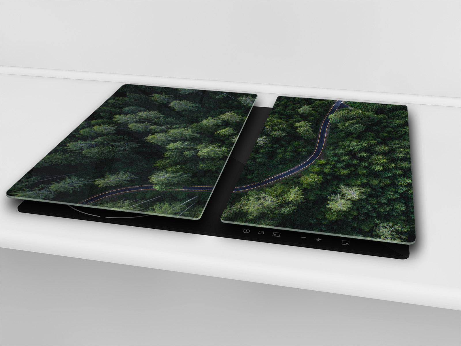 Chopping Board Set - Induction Cooktop Cover –Glass Cutting Board; MEASURES: SINGLE: 60 x 52 cm (23,62” x 20,47”); DOUBLE: 30 x 52 cm (11,81” x 20,47”); D39 Miscellaneous Series : Forest road