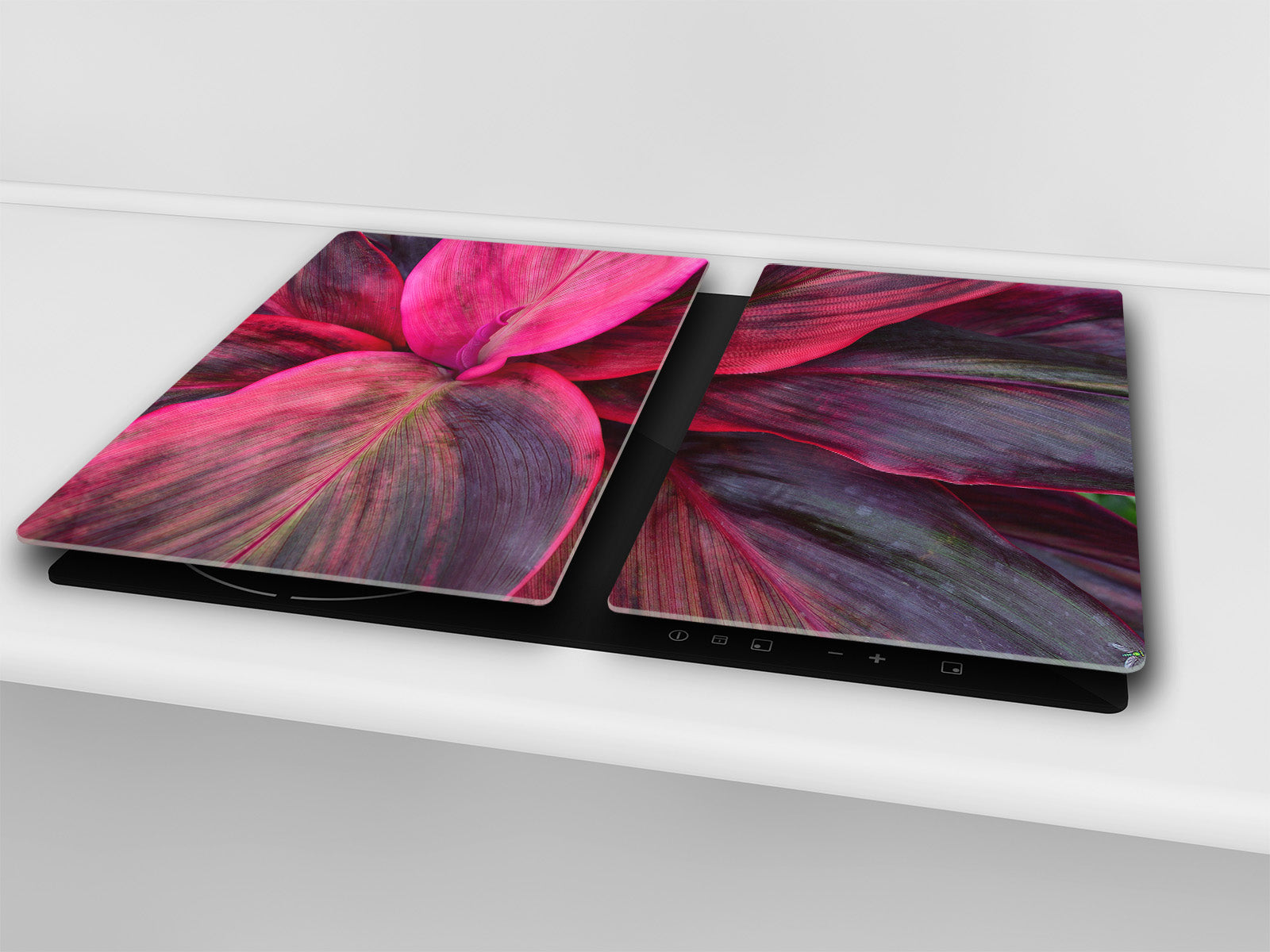 Tempered GLASS Cutting Board – Worktop saver and Pastry Board –- Glass Kitchen Board; MEASURES: SINGLE: 60 x 52 cm (23,62” x 20,47”); DOUBLE: 30 x 52 cm (11,81” x 20,47”); D34 Nature Series: Fluorescent leaves