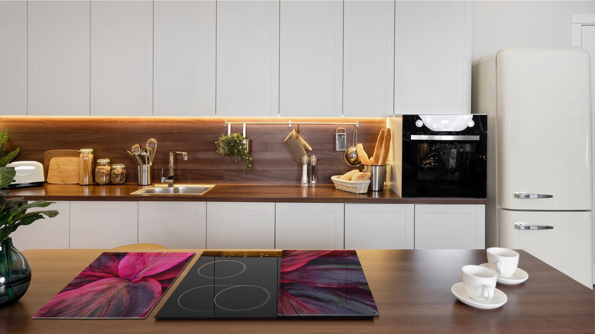 Tempered GLASS Cutting Board – Worktop saver and Pastry Board –- Glass Kitchen Board; MEASURES: SINGLE: 60 x 52 cm (23,62” x 20,47”); DOUBLE: 30 x 52 cm (11,81” x 20,47”); D34 Nature Series: Fluorescent leaves