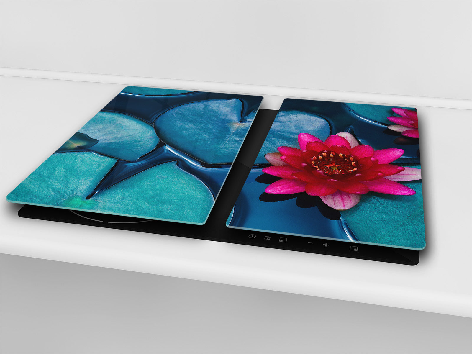 Tempered GLASS Cutting Board – Worktop saver and Pastry Board –- Glass Kitchen Board; MEASURES: SINGLE: 60 x 52 cm (23,62” x 20,47”); DOUBLE: 30 x 52 cm (11,81” x 20,47”); D34 Nature Series: Pink lotus flower