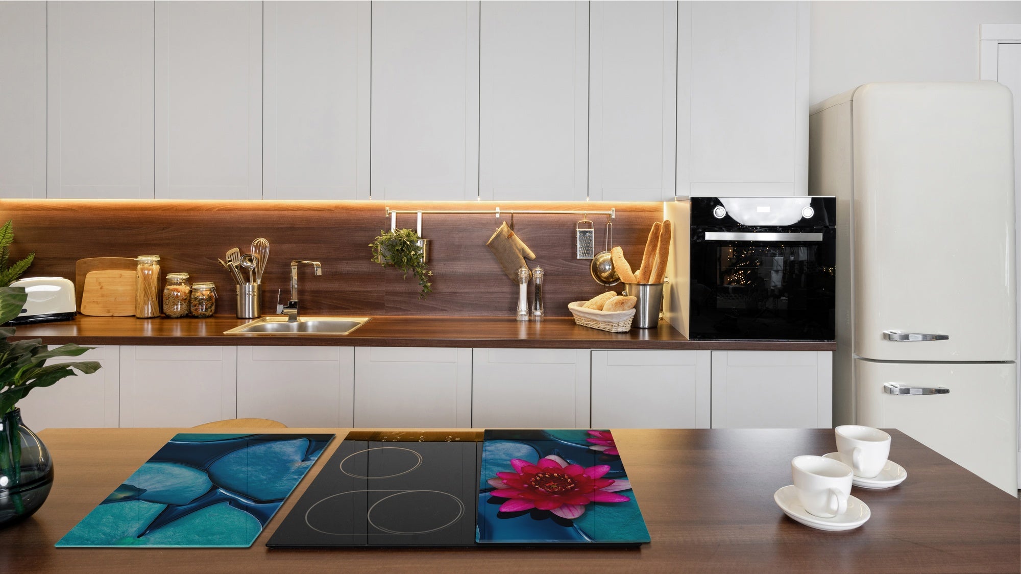 Tempered GLASS Cutting Board – Worktop saver and Pastry Board –- Glass Kitchen Board; MEASURES: SINGLE: 60 x 52 cm (23,62” x 20,47”); DOUBLE: 30 x 52 cm (11,81” x 20,47”); D34 Nature Series: Pink lotus flower