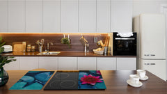 Tempered GLASS Cutting Board – Worktop saver and Pastry Board –- Glass Kitchen Board; MEASURES: SINGLE: 60 x 52 cm (23,62” x 20,47”); DOUBLE: 30 x 52 cm (11,81” x 20,47”); D34 Nature Series: Pink lotus flower