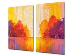 UNIQUE Tempered GLASS Kitchen Board –Scratch Resistant Glass Cutting Board – MEASURES: SINGLE: 60 x 52 cm (23,62” x 20,47”); DOUBLE: 30 x 52 cm (11,81” x 20,47”); D35 Art Series : Colourful trees 2