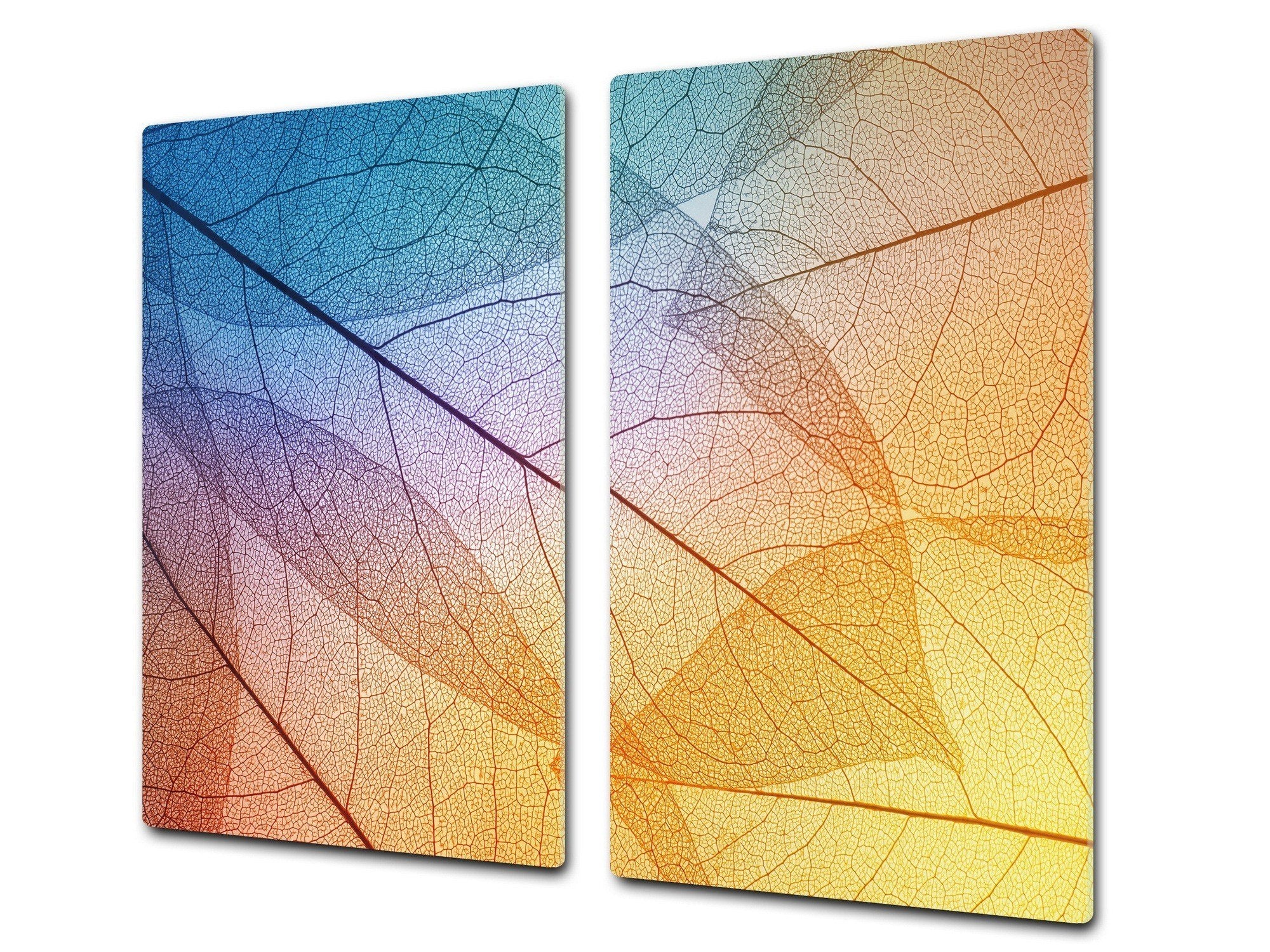 Tempered GLASS Cutting Board – Worktop saver and Pastry Board –- Glass Kitchen Board; MEASURES: SINGLE: 60 x 52 cm (23,62” x 20,47”); DOUBLE: 30 x 52 cm (11,81” x 20,47”); D34 Nature Series: Colourful transparent leaves