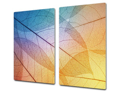 Tempered GLASS Cutting Board – Worktop saver and Pastry Board –- Glass Kitchen Board; MEASURES: SINGLE: 60 x 52 cm (23,62” x 20,47”); DOUBLE: 30 x 52 cm (11,81” x 20,47”); D34 Nature Series: Colourful transparent leaves