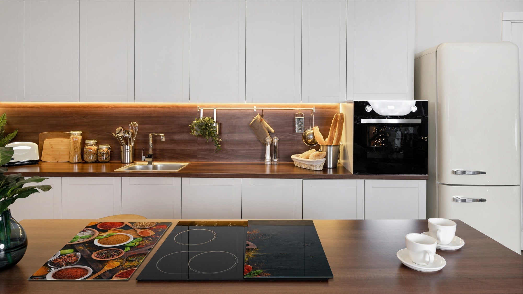 Induction Cooktop Cover –Shatter Resistant Glass Kitchen Board – Hob cover; MEASURES: SINGLE: 60 x 52 cm (23,62” x 20,47”); DOUBLE: 30 x 52 cm (11,81” x 20,47”); D38 Herbs and spices Series : Colourful spices