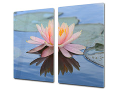 Tempered GLASS Cutting Board – Worktop saver and Pastry Board –- Glass Kitchen Board; MEASURES: SINGLE: 60 x 52 cm (23,62” x 20,47”); DOUBLE: 30 x 52 cm (11,81” x 20,47”); D34 Nature Series: Beautiful water lilly flower 1