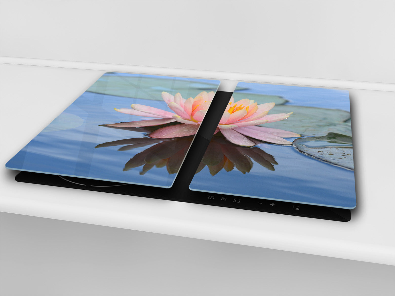 Tempered GLASS Cutting Board – Worktop saver and Pastry Board –- Glass Kitchen Board; MEASURES: SINGLE: 60 x 52 cm (23,62” x 20,47”); DOUBLE: 30 x 52 cm (11,81” x 20,47”); D34 Nature Series: Beautiful water lilly flower 1