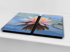 Tempered GLASS Cutting Board – Worktop saver and Pastry Board –- Glass Kitchen Board; MEASURES: SINGLE: 60 x 52 cm (23,62” x 20,47”); DOUBLE: 30 x 52 cm (11,81” x 20,47”); D34 Nature Series: Beautiful water lilly flower 1