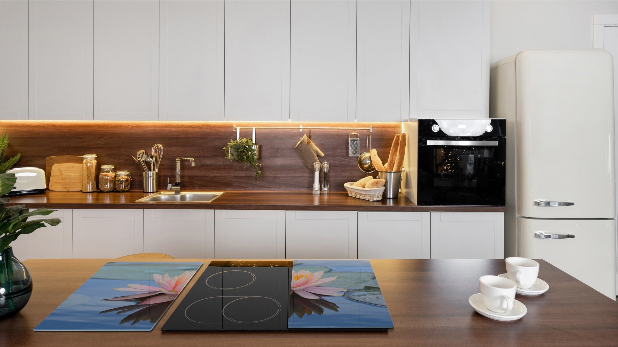 Tempered GLASS Cutting Board – Worktop saver and Pastry Board –- Glass Kitchen Board; MEASURES: SINGLE: 60 x 52 cm (23,62” x 20,47”); DOUBLE: 30 x 52 cm (11,81” x 20,47”); D34 Nature Series: Beautiful water lilly flower 1