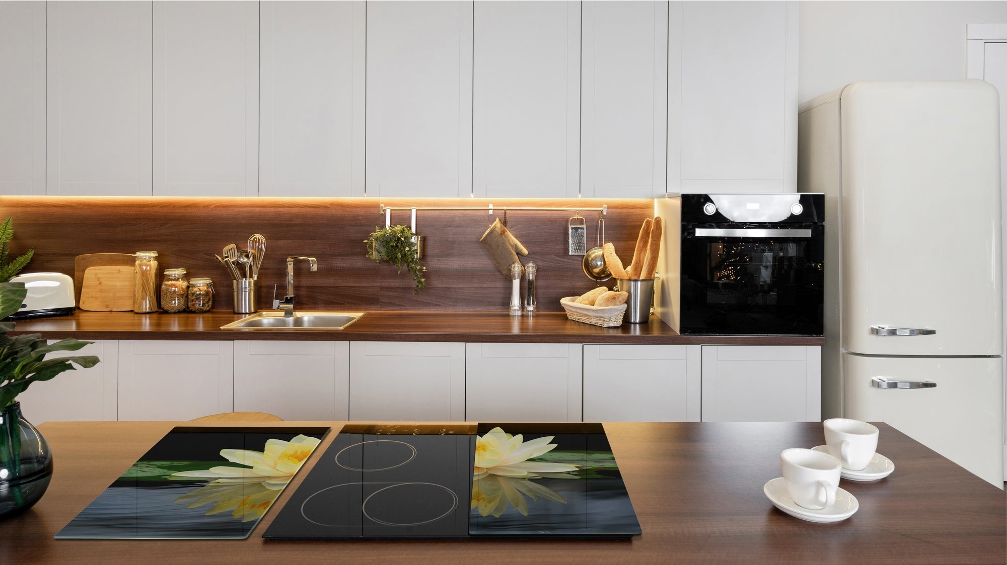 Tempered GLASS Cutting Board – Worktop saver and Pastry Board –- Glass Kitchen Board; MEASURES: SINGLE: 60 x 52 cm (23,62” x 20,47”); DOUBLE: 30 x 52 cm (11,81” x 20,47”); D34 Nature Series: Beautiful water lilly flower 2